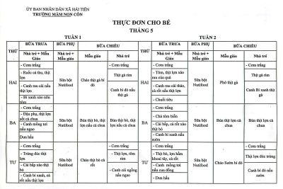 THỰC ĐƠN CỦA BÉ THÁNG 5
