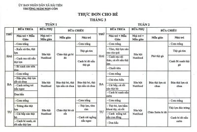 THỰC ĐƠN CHO BÉ THÁNG 03