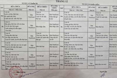 THỰC ĐƠN CỦA BÉ THÁNG 12/2025